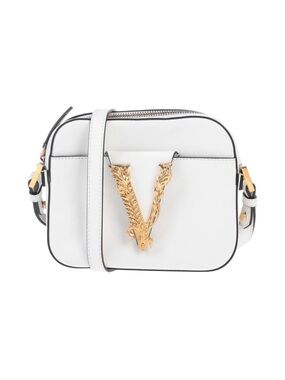 Versace White Leather Crossbody with Gold V Ornament